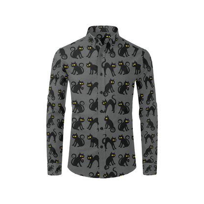 Black Cat Cute Print Pattern Men's Long Sleeve Shirt