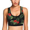 Red Hibiscus Tropical Sports Bra