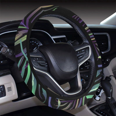 Tropical Palm Leaves Pattern Brightness Steering Wheel Cover with Elastic Edge