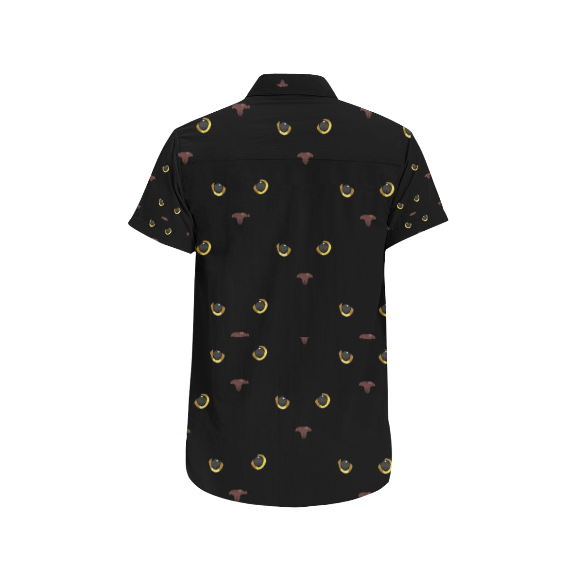 Black Cat Face Print Pattern Men's Short Sleeve Button Up Shirt