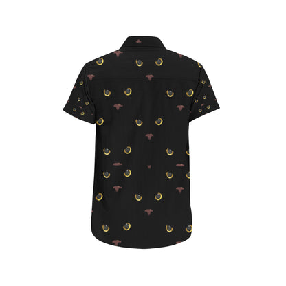 Black Cat Face Print Pattern Men's Short Sleeve Button Up Shirt