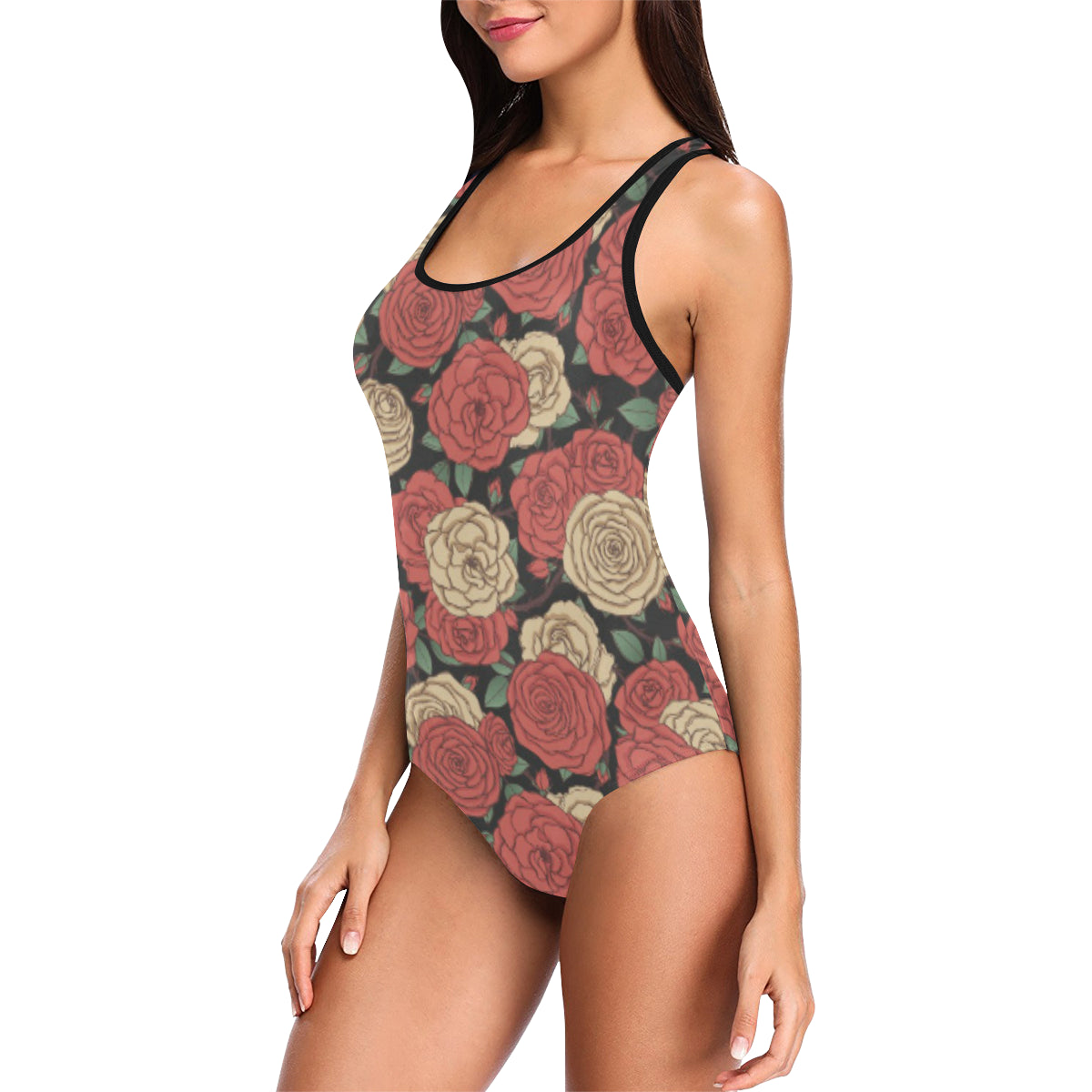 Camellia Pattern Print Design CM01 Women Swimsuit