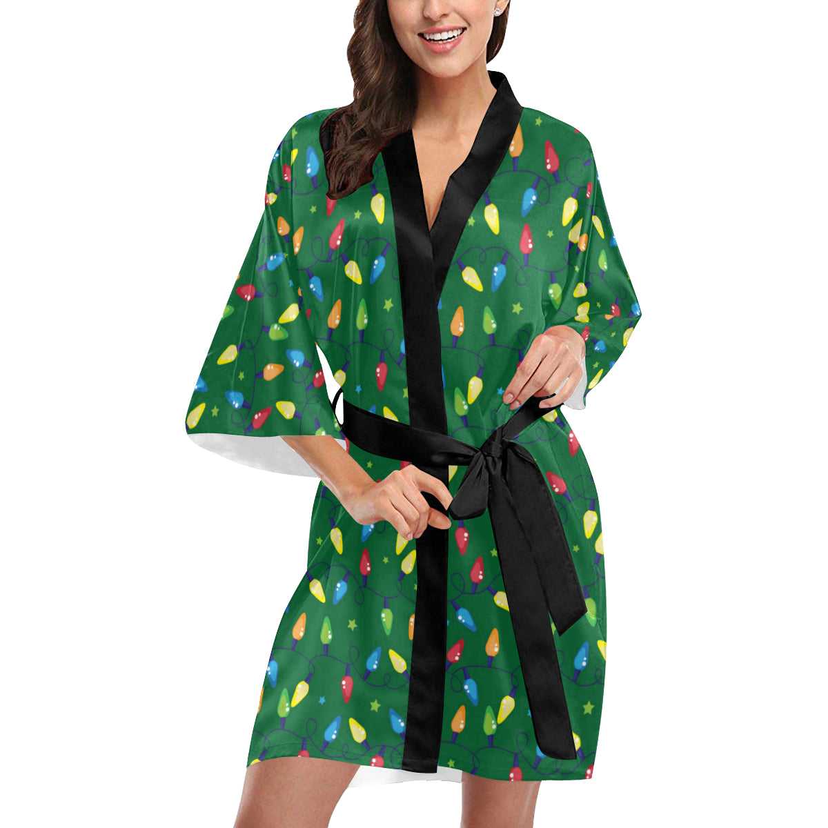 Christmas Light Pattern Print Design 02 Women's Short Kimono