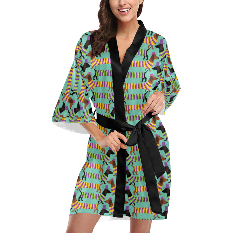 Dachshund Pattern Print Design 05 Women's Short Kimono