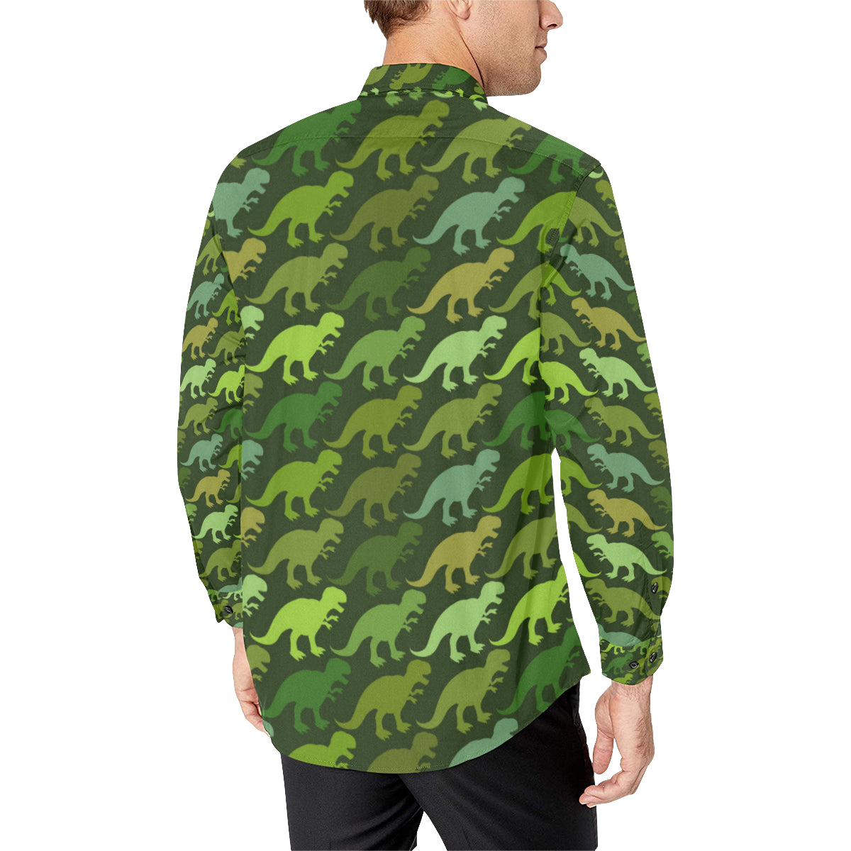 T Rex Pattern Print Design A03 Men's Long Sleeve Shirt