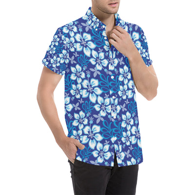 Hibiscus Pattern Print Design HB04 Men's Short Sleeve Button Up Shirt