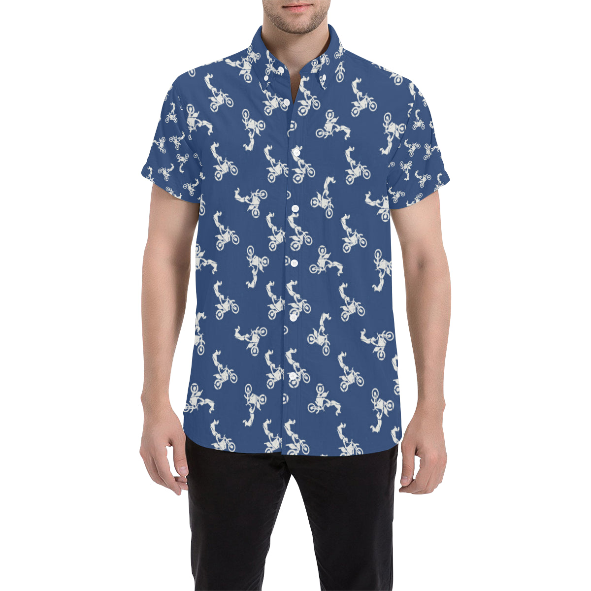 Motocross Pattern Print Design 01 Men's Short Sleeve Button Up Shirt