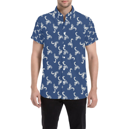 Motocross Pattern Print Design 01 Men's Short Sleeve Button Up Shirt