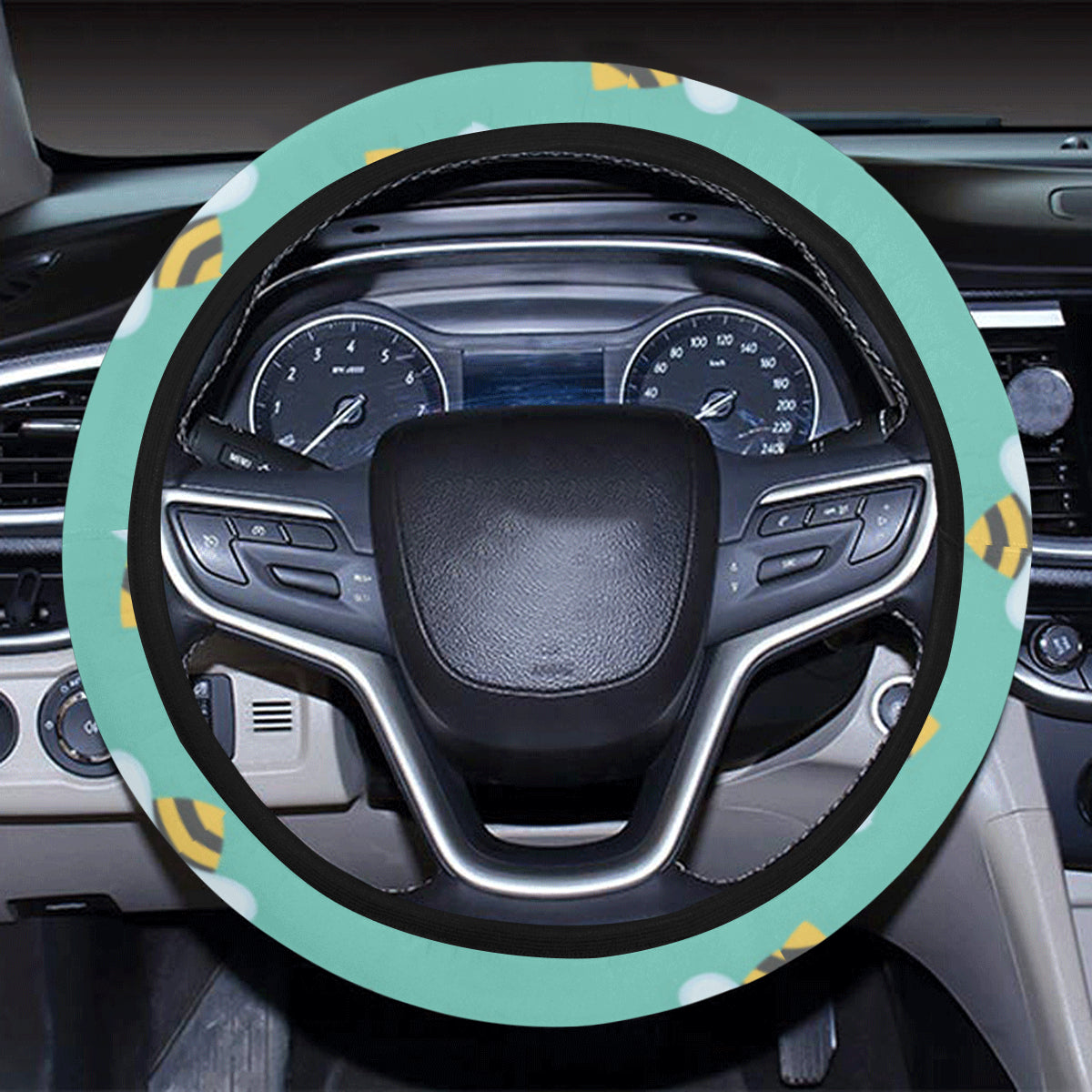 Bee Pattern Print Design 01 Steering Wheel Cover with Elastic Edge