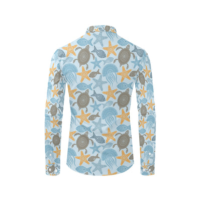 Polynesian Jellyfish Turtle Print Men's Long Sleeve Shirt