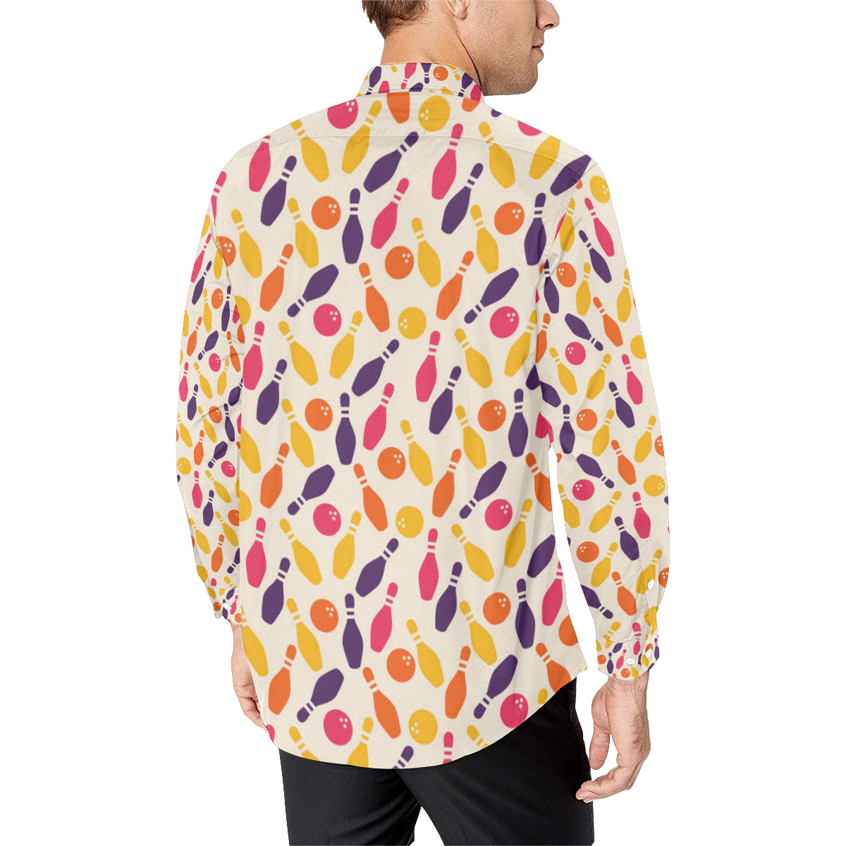 Bowling Pattern Print Design 06 Men's Long Sleeve Shirt