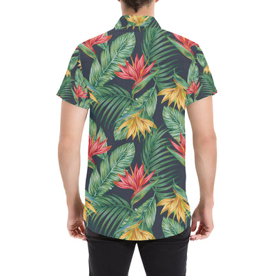 Bird Of Paradise Pattern Print Design BOP09 Men's Short Sleeve Button Up Shirt