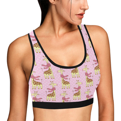 Giraffe Cute Pink Polka Dot Print Sports Bra