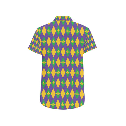 Mardi Gras Pattern Print Design 05 Men's Short Sleeve Button Up Shirt
