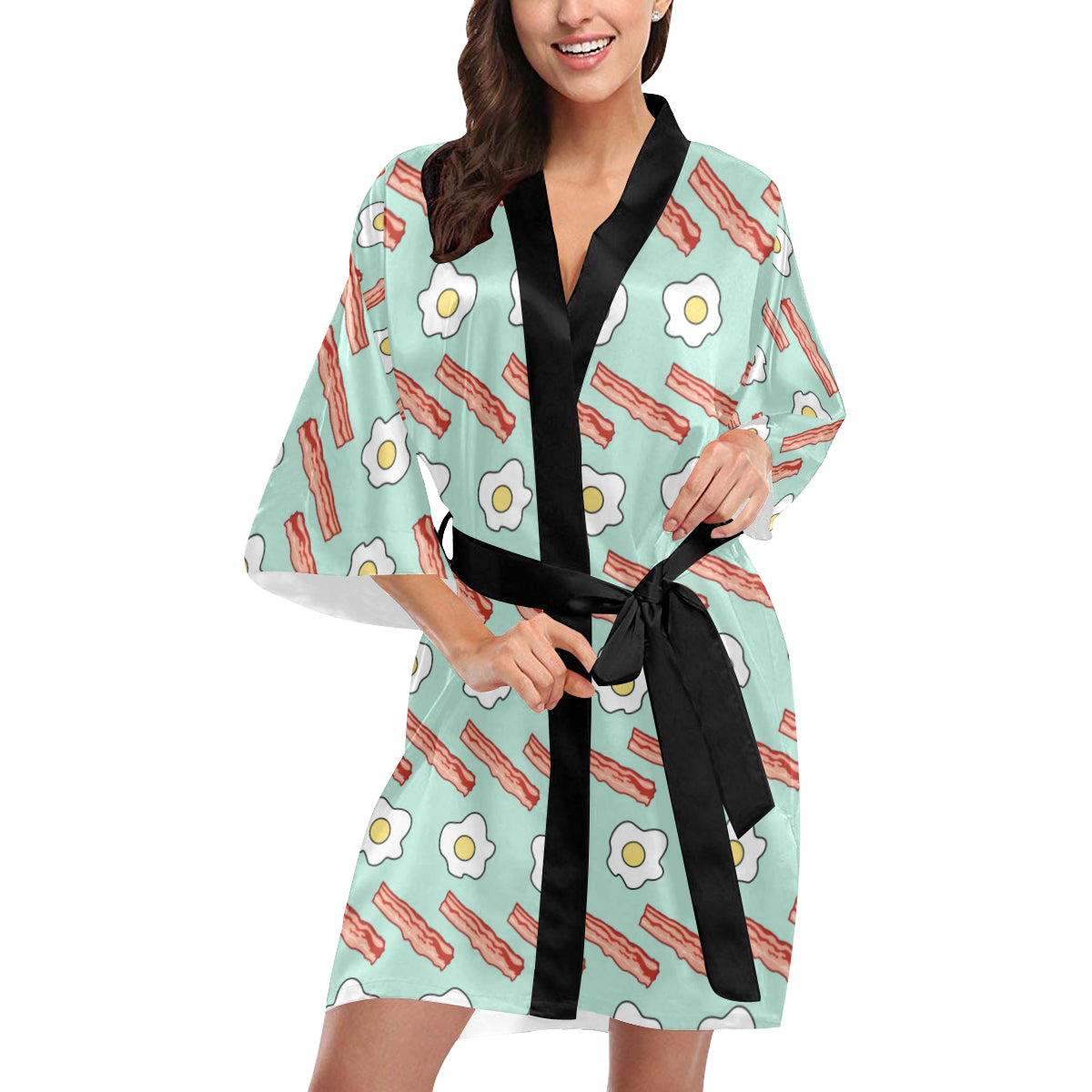 Bacon Sausage Pattern Print Design 01 Women's Short Kimono