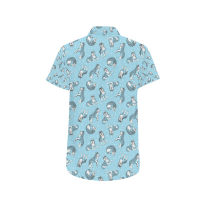 Wolf Design Print Pattern Men's Short Sleeve Button Up Shirt
