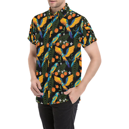Macaw Pattern Print Design 03 Men's Short Sleeve Button Up Shirt