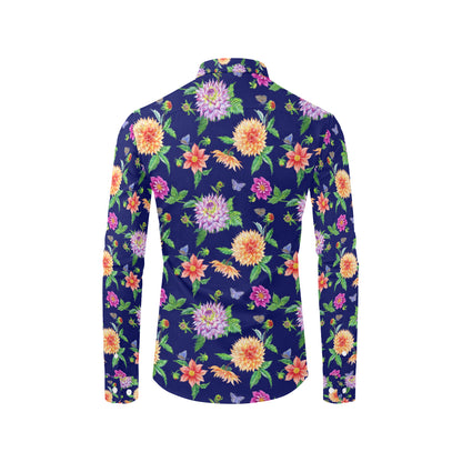 Dahlia Pattern Print Design DH010 Men's Long Sleeve Shirt
