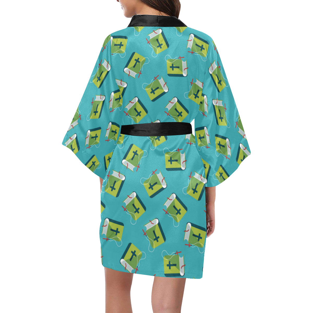 Bible Pattern Print Design 01 Women's Short Kimono