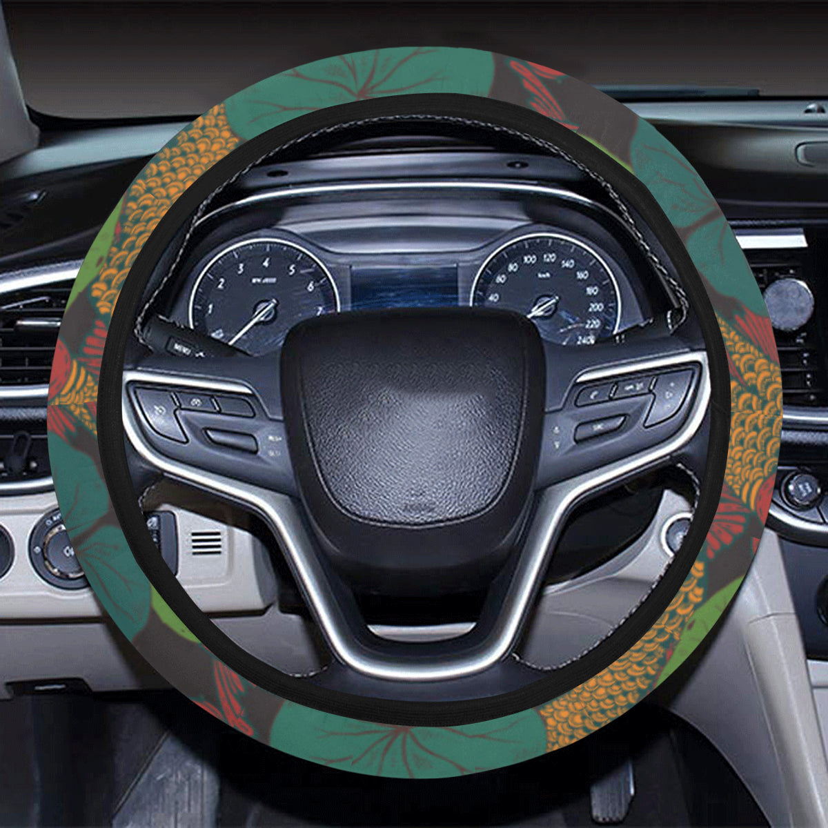 KOI Fish Pattern Print Design 01 Steering Wheel Cover with Elastic Edge