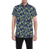 Dragonfly Lime Blue Print Pattern Men's Short Sleeve Button Up Shirt