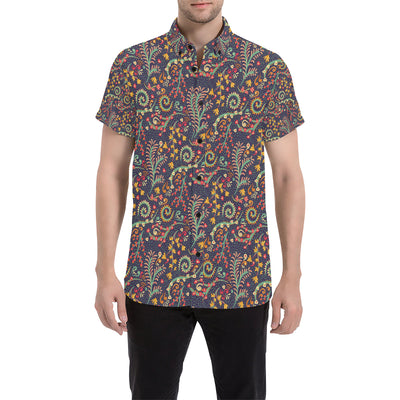 Bohemian Pattern Print Design 08 Men's Short Sleeve Button Up Shirt