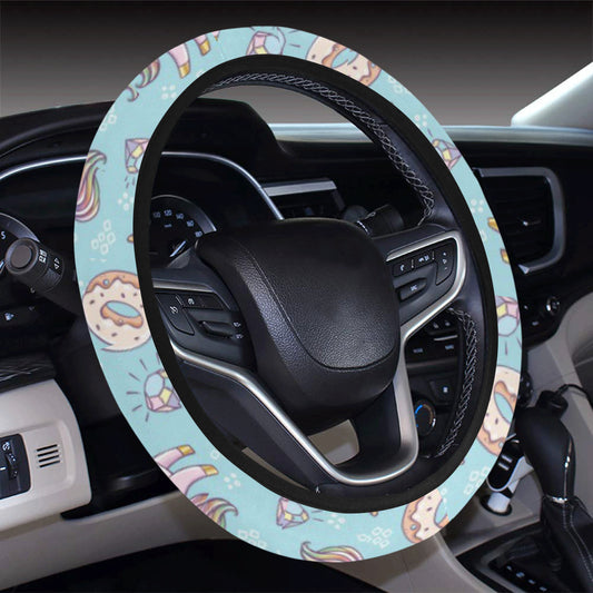 Donut Unicorn Pattern Print Design DN016 Steering Wheel Cover with Elastic Edge