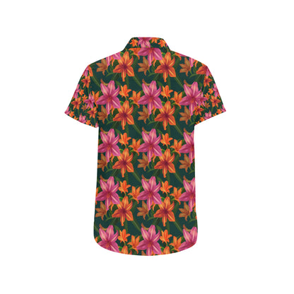 Amaryllis Pattern Print Design AL01 Men's Short Sleeve Button Up Shirt