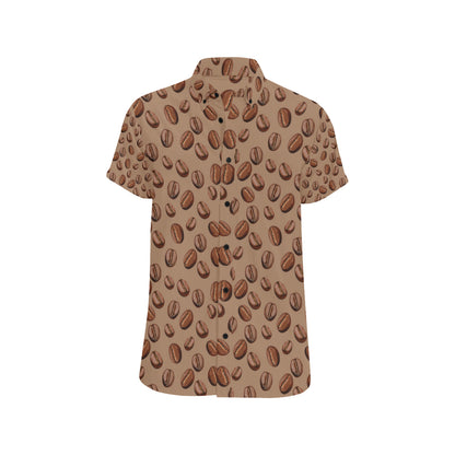 Coffee Pattern Print Design 07 Men's Short Sleeve Button Up Shirt