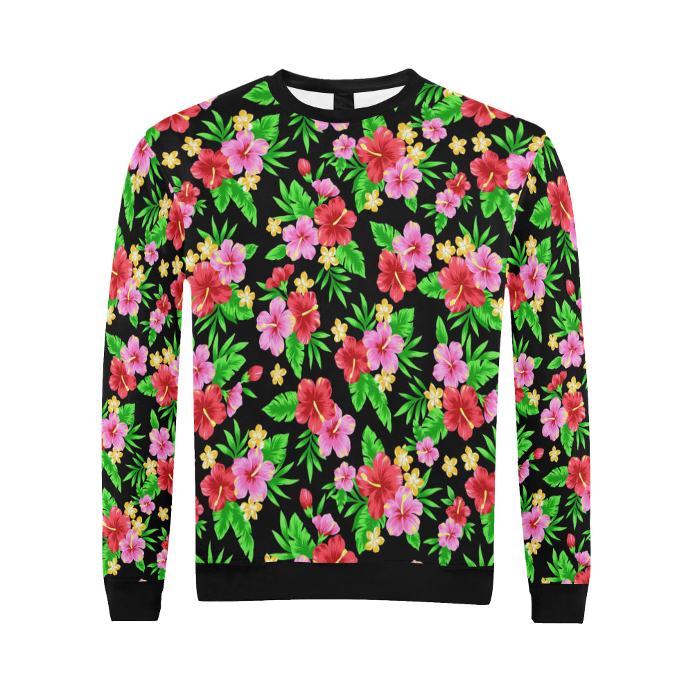 Pink Red Hibiscus Pattern Print Design HB023 Men Long Sleeve Sweatshirt