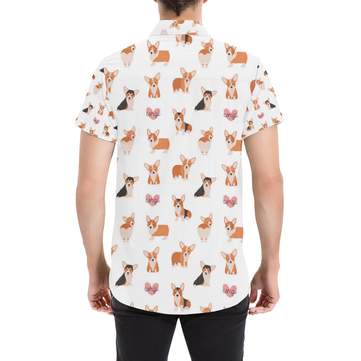 Cardigan Welsh Corgis Pattern Print Design 02 Men's Short Sleeve Button Up Shirt
