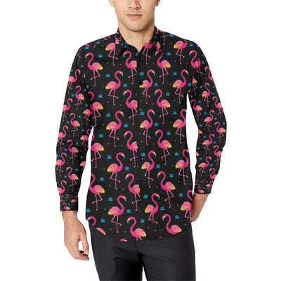 Flamingo Pink Neon Print Pattern Men's Long Sleeve Shirt