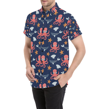 Octopus Pattern Print Design A04 Men's Short Sleeve Button Up Shirt