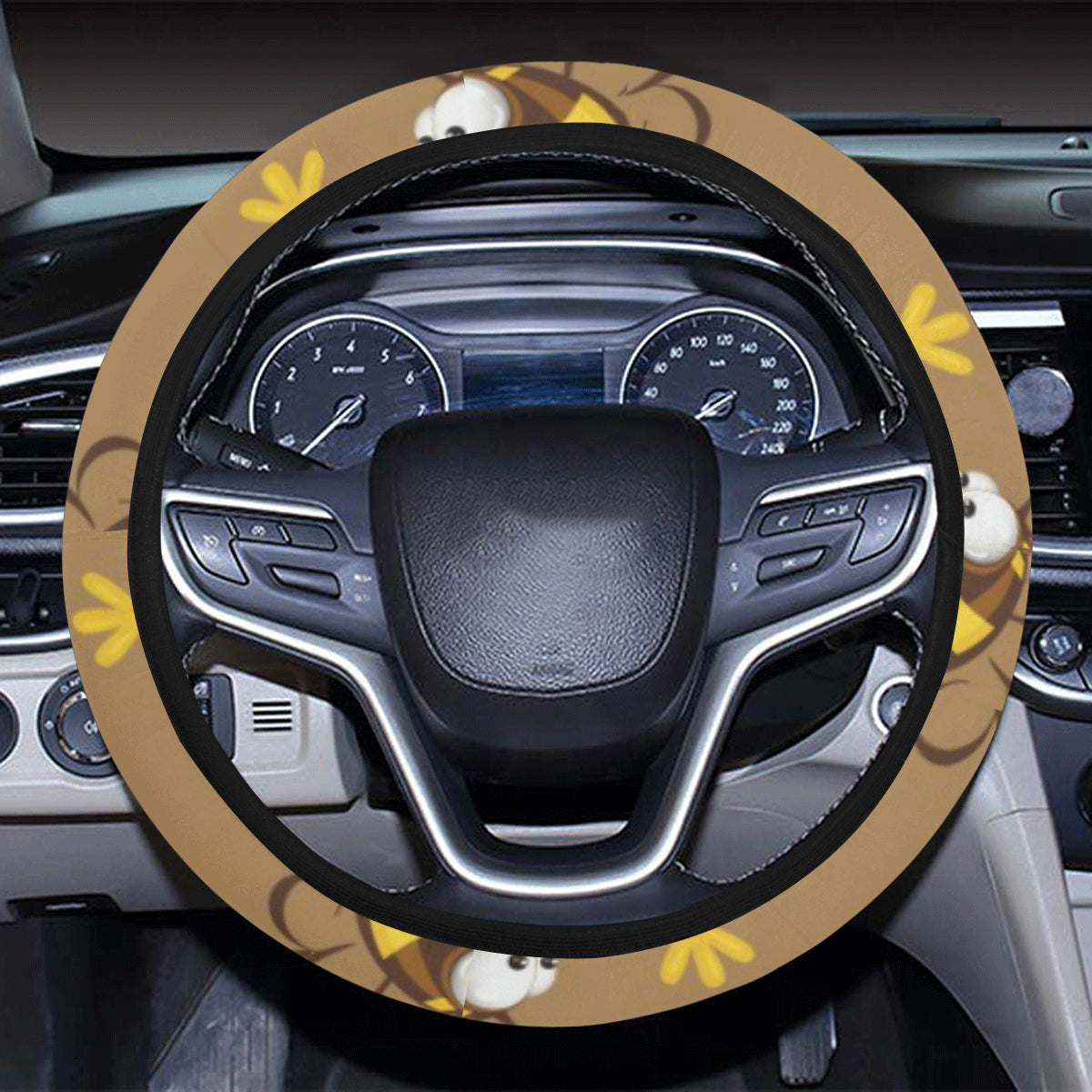 Bee Pattern Print Design BEE09 Steering Wheel Cover with Elastic Edge