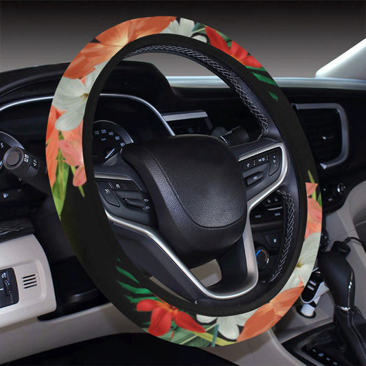 Amaryllis Pattern Print Design AL07 Steering Wheel Cover with Elastic Edge