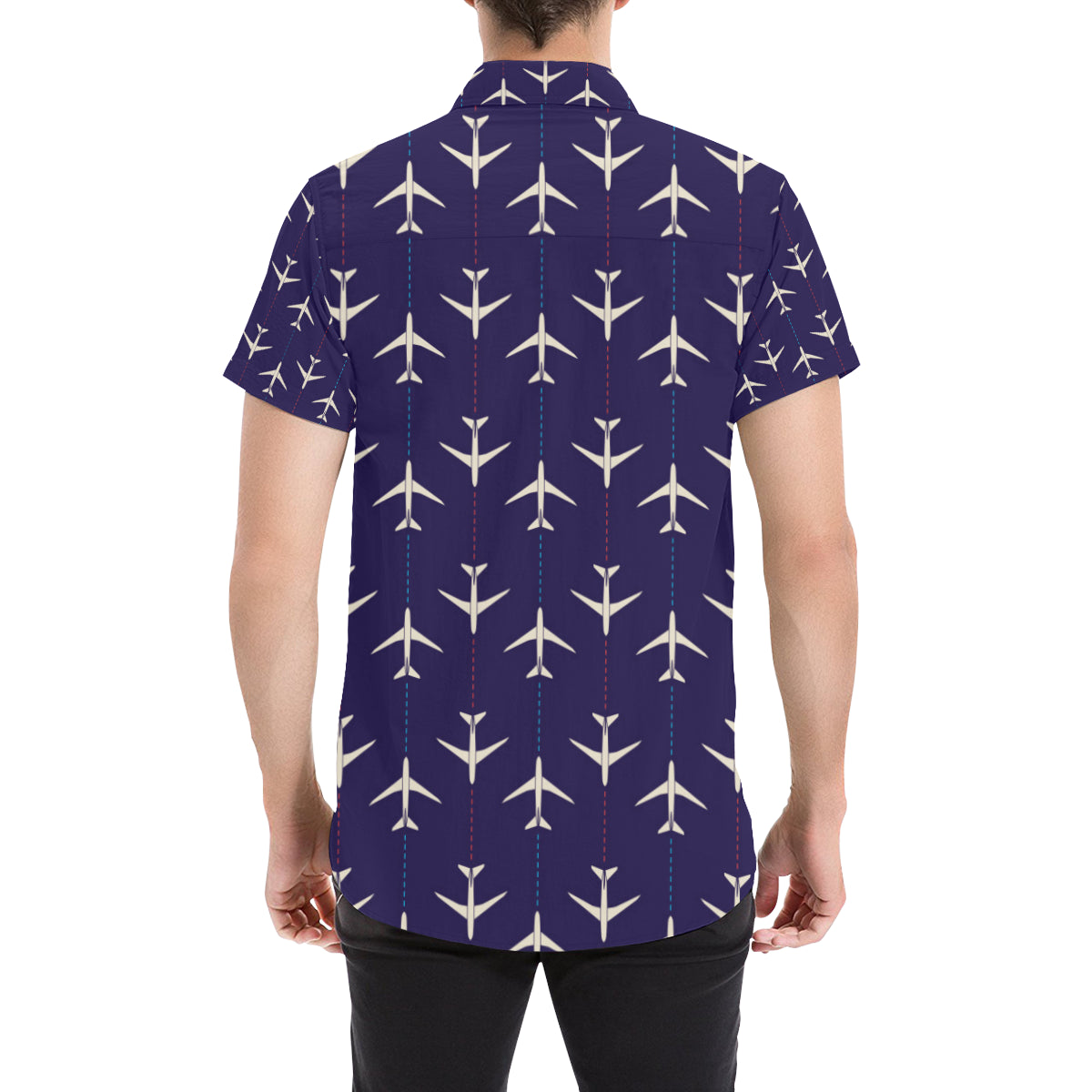 Airplane Pattern Print Design 03 Men's Short Sleeve Button Up Shirt