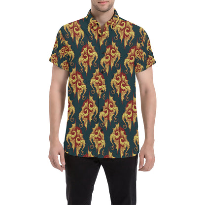 Dragons Gold Design Pattern Men's Short Sleeve Button Up Shirt