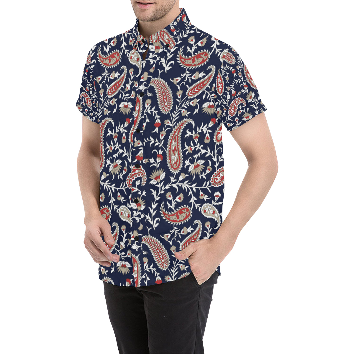 Paisley Pattern Print Design A05 Men's Short Sleeve Button Up Shirt