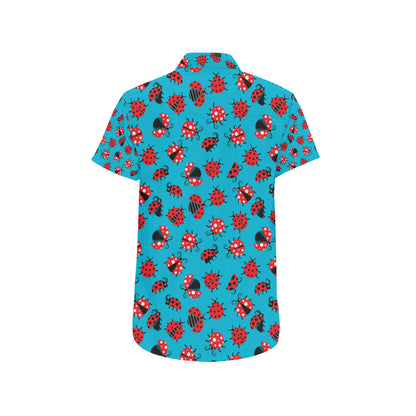 Ladybug Action Print Pattern Men's Short Sleeve Button Up Shirt