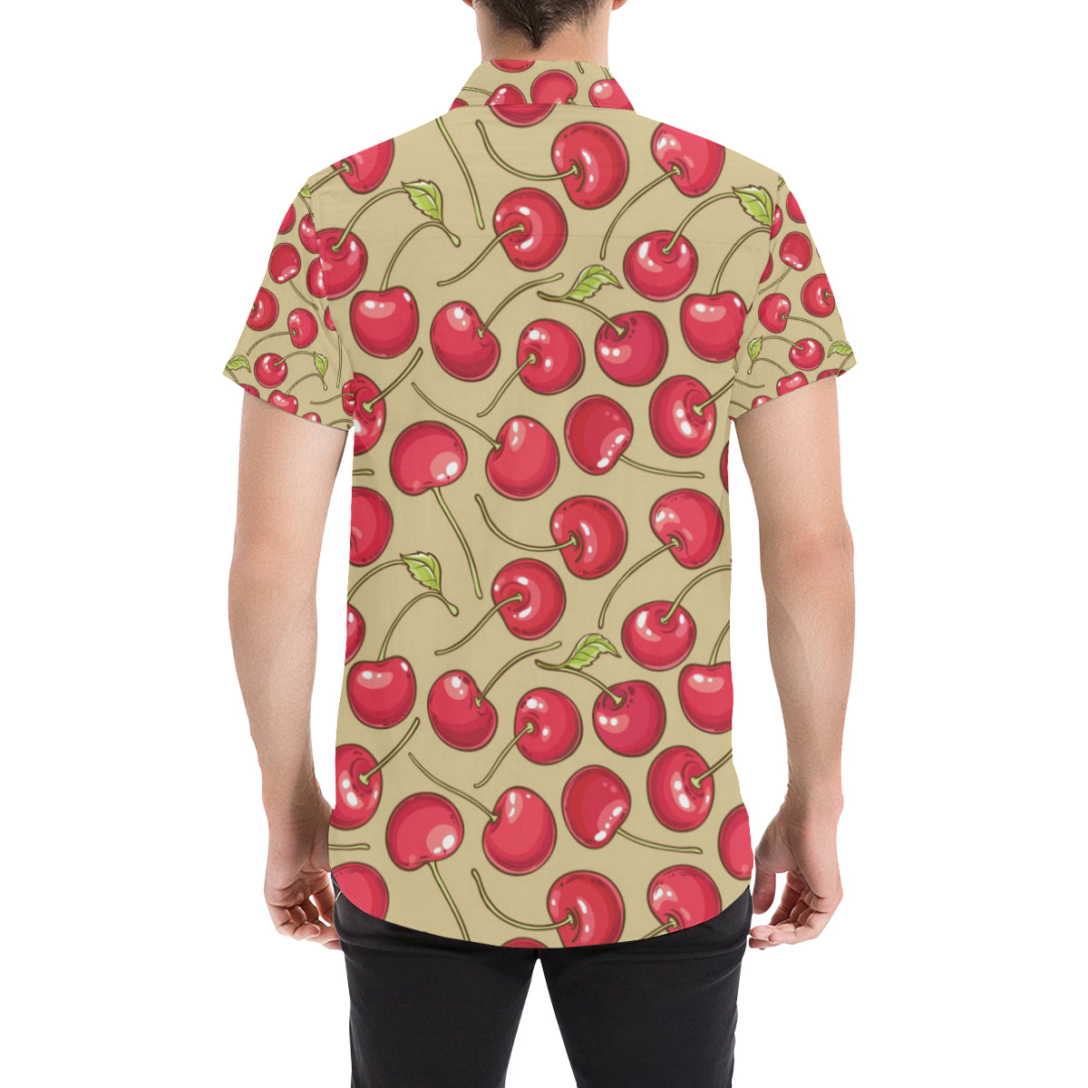 Cherry Pattern Print Design CH05 Men's Short Sleeve Button Up Shirt