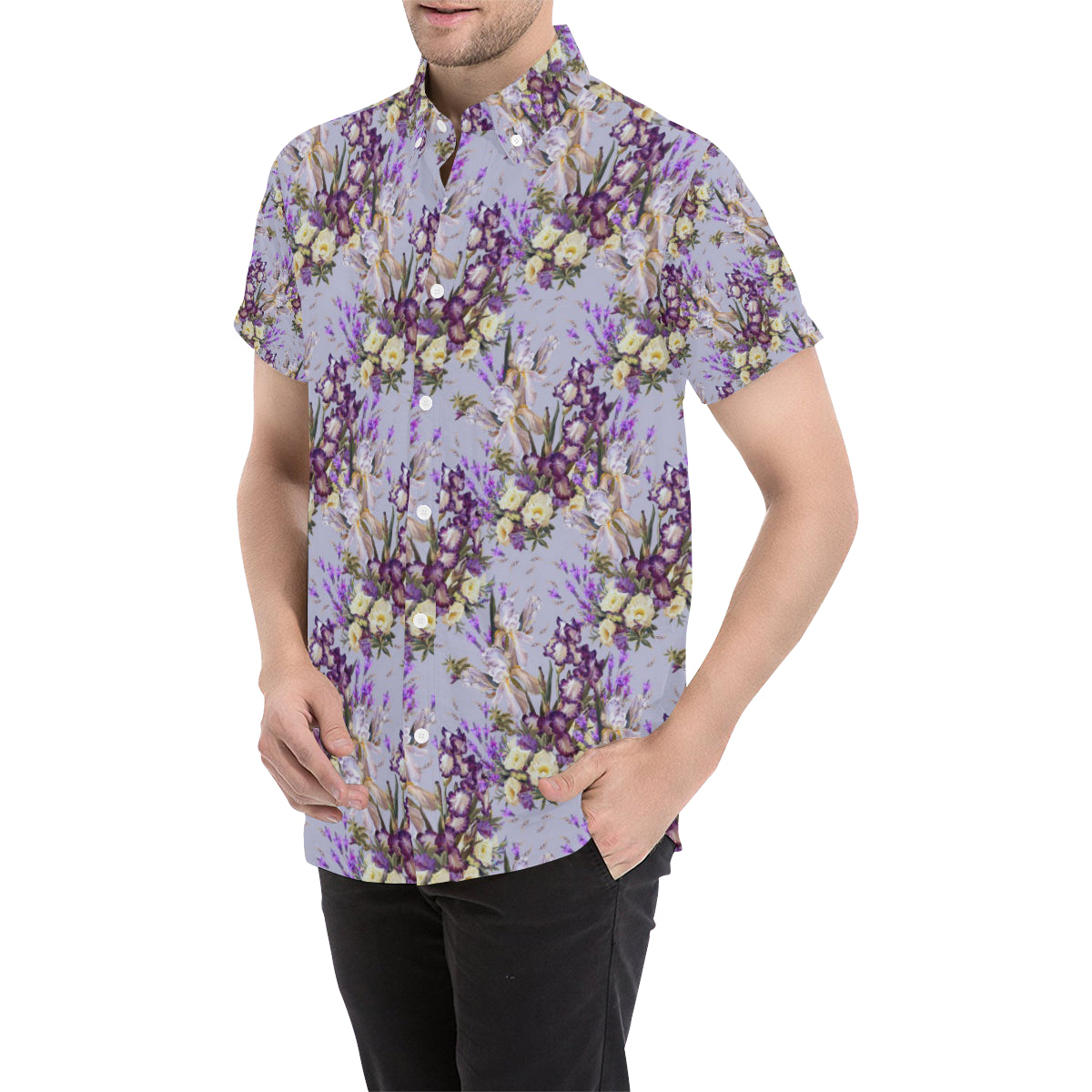 Iris Pattern Print Design IR07 Men's Short Sleeve Button Up Shirt