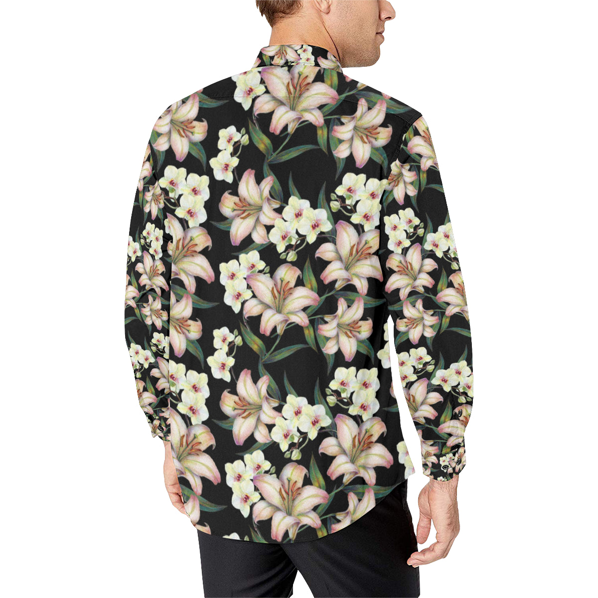Lily Pattern Print Design LY03 Men's Long Sleeve Shirt
