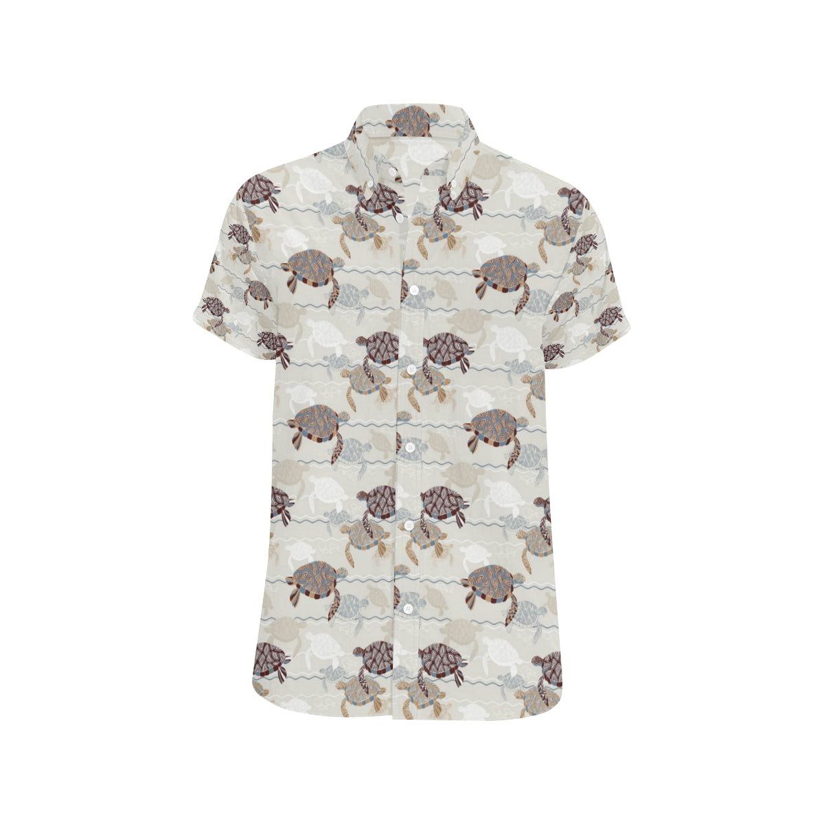 Sea Turtle Pattern Print Design T07 Men's Short Sleeve Button Up Shirt