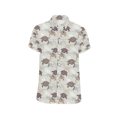 Sea Turtle Pattern Print Design T07 Men's Short Sleeve Button Up Shirt
