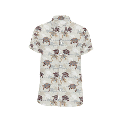 Sea Turtle Pattern Print Design T07 Men's Short Sleeve Button Up Shirt