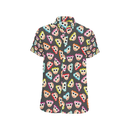 Monkey Head Design Themed Print Men's Short Sleeve Button Up Shirt