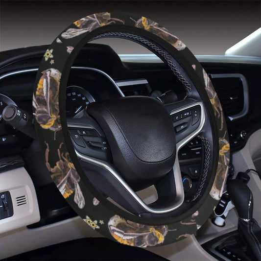 Bee Pattern Print Design 04 Steering Wheel Cover with Elastic Edge