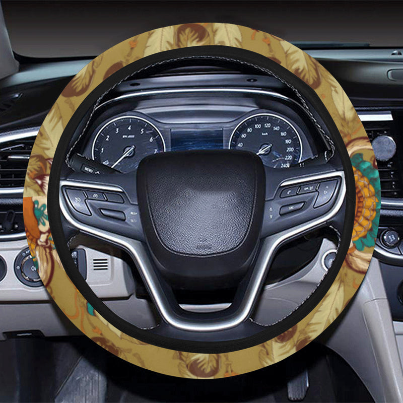Native Indian Buffalo head Steering Wheel Cover with Elastic Edge