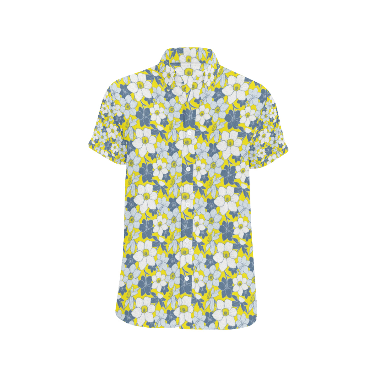 Daffodils Pattern Print Design 01 Men's Short Sleeve Button Up Shirt
