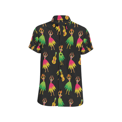 Hula Dancers Hawaiian Girl Pattern Print Design 03 Men's Short Sleeve Button Up Shirt